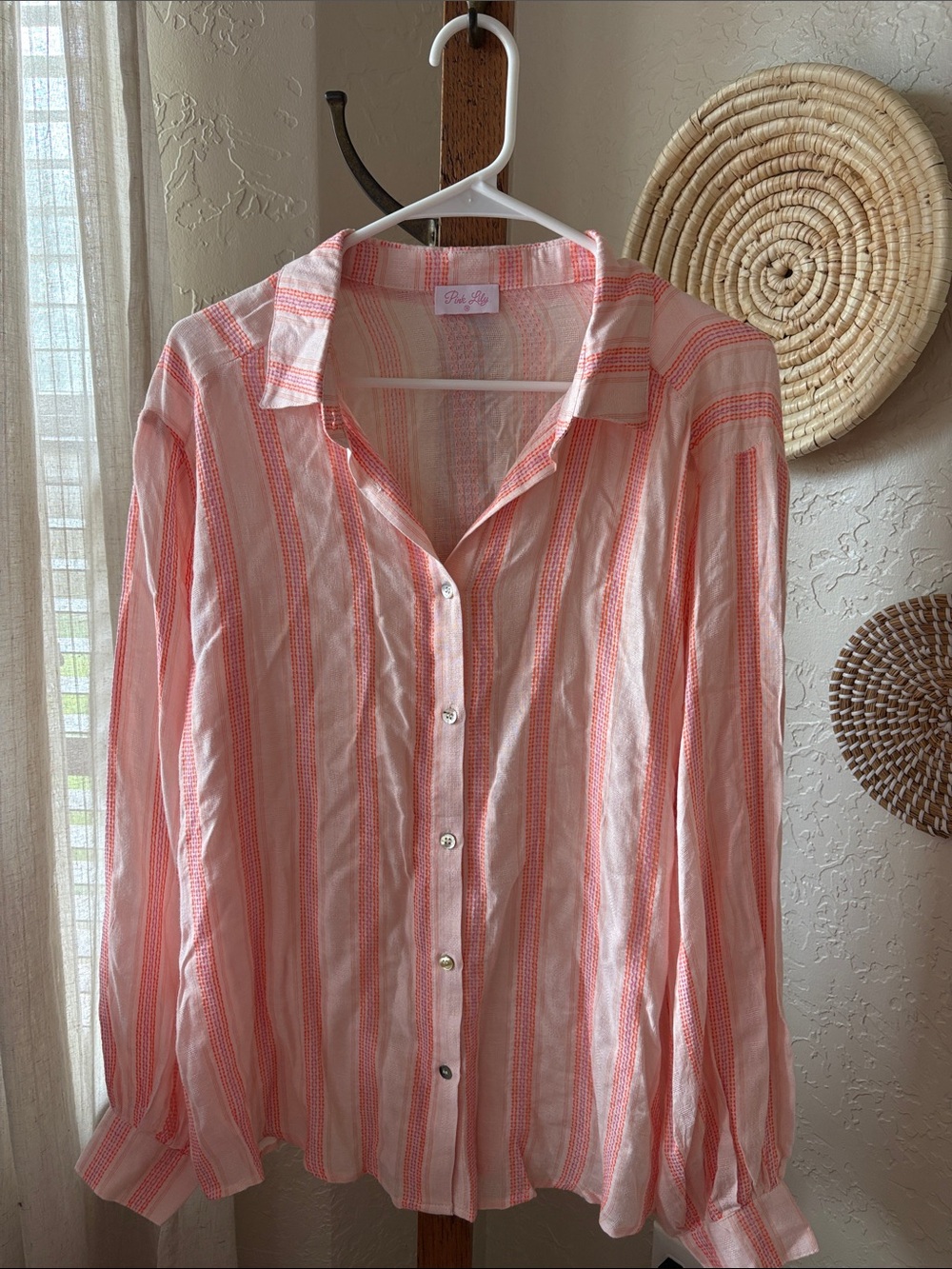 Pink Lily Pink and White Striped Button-Down Shirt